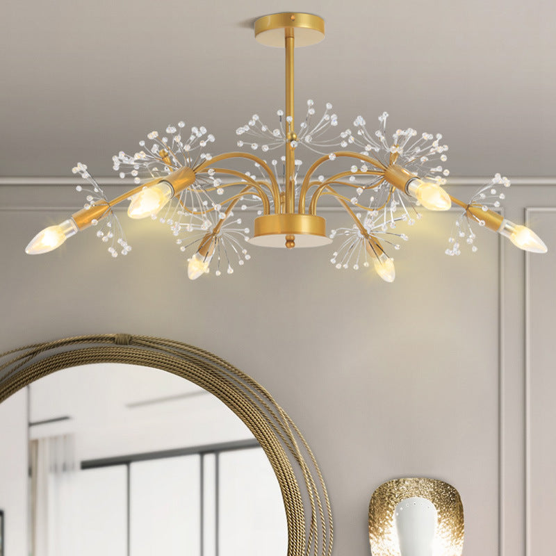 Curved Arm Metal Chandelier Light Traditional 6 Lights Living Room Hanging Lamp with Clear/Cream Crystal Accent