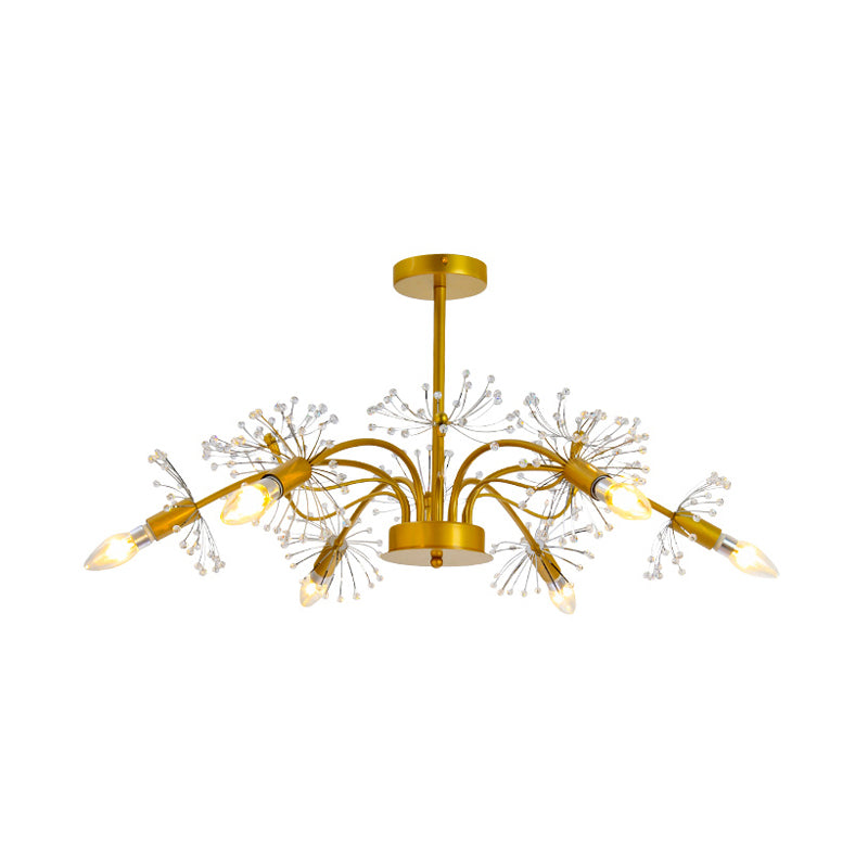 Curved Arm Metal Chandelier Light Traditional 6 Lights Living Room Hanging Lamp with Clear/Cream Crystal Accent