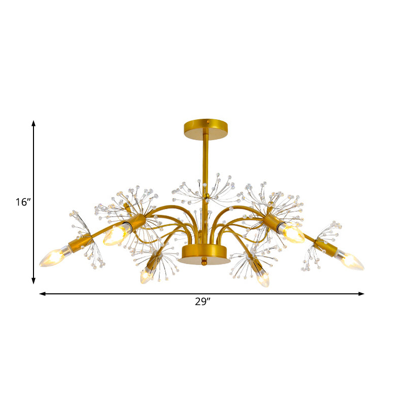 Curved Arm Metal Chandelier Light Traditional 6 Lights Living Room Hanging Lamp with Clear/Cream Crystal Accent