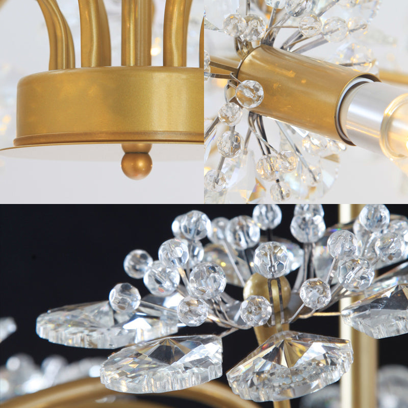 Curved Arm Metal Chandelier Light Traditional 6 Lights Living Room Hanging Lamp with Clear/Cream Crystal Accent