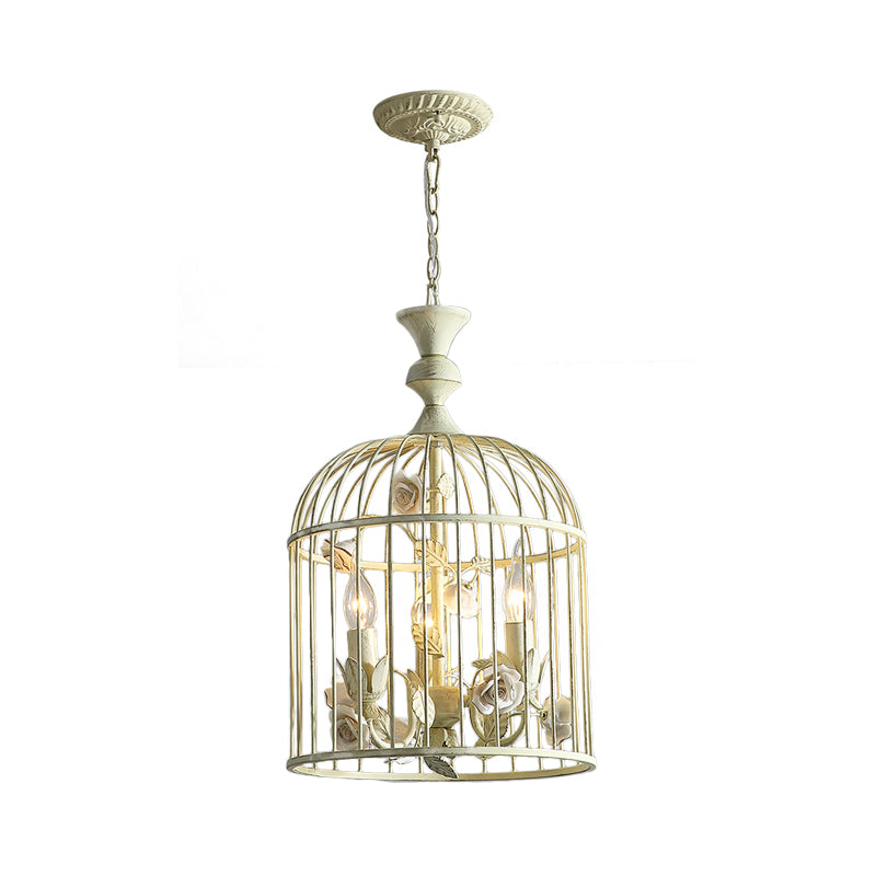 Birdcage Metal Hanging Light Fixture Rustic 3/5 Lights Corridor Chandelier Light with White Flower, 12.5"/16" Wide