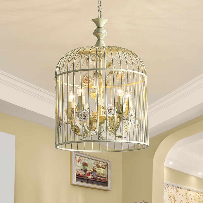 Birdcage Metal Hanging Light Fixture Rustic 3/5 Lights Corridor Chandelier Light with White Flower, 12.5"/16" Wide