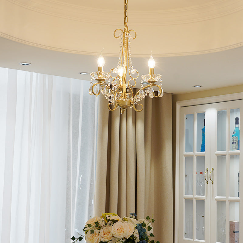 Candle Metal and Crystal Ceiling Light Traditional 3/6 Lights Living Room Chandelier Light with Gold Curve Arm