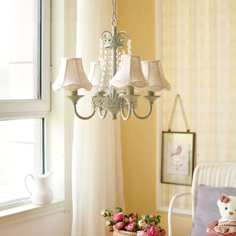 Scalloped Living Room Hanging Light Traditional Fabric 6/8 Lights Green Pendant Light Fixture