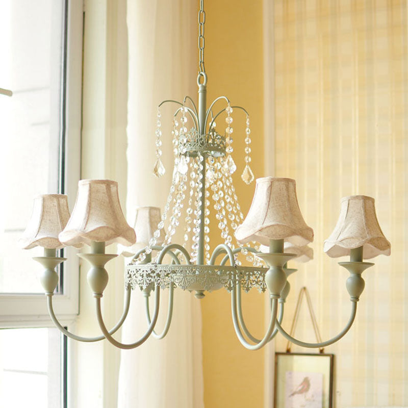 Scalloped Living Room Hanging Light Traditional Fabric 6/8 Lights Green Pendant Light Fixture