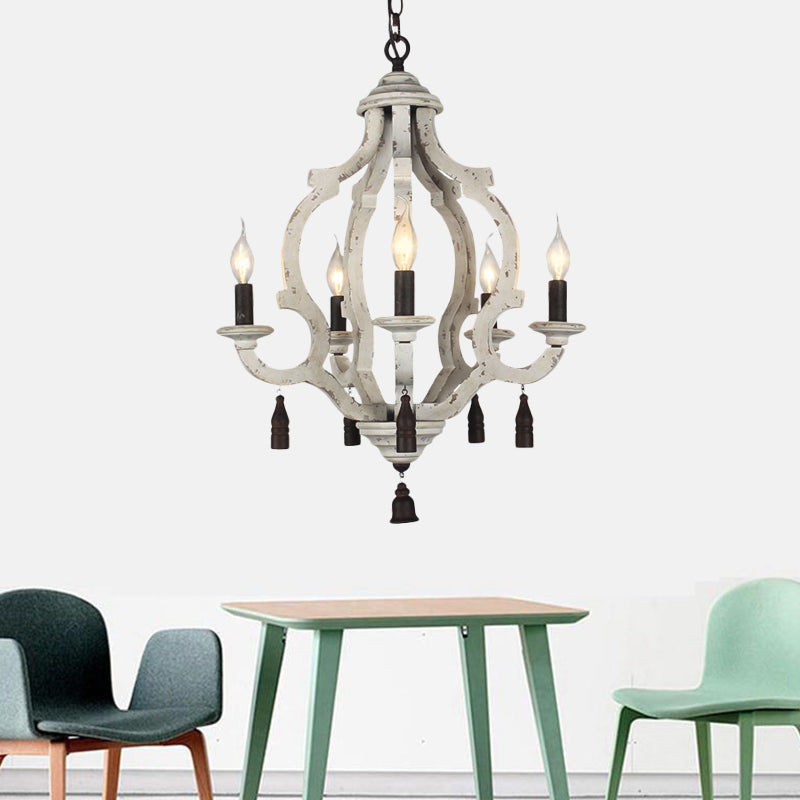 5 Lights Wood Ceiling Light Traditional Dark Wood/Wood/White Lantern Bedroom Chandelier Light