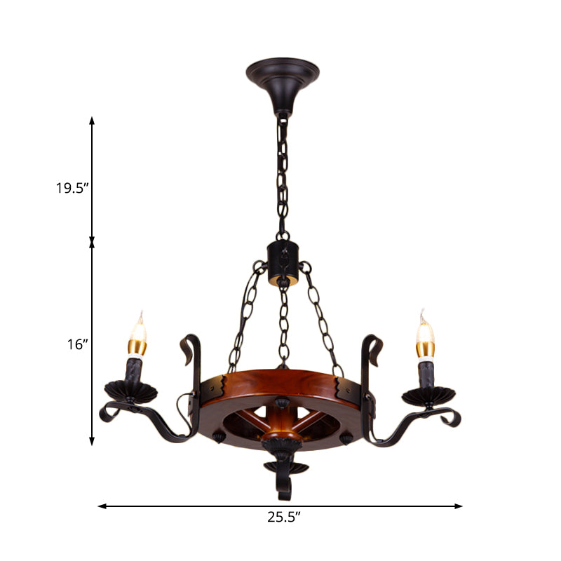 Red Brown Candle Chandelier Lamp Country Wood 3/5/6 Lights Dining Room Hanging Light