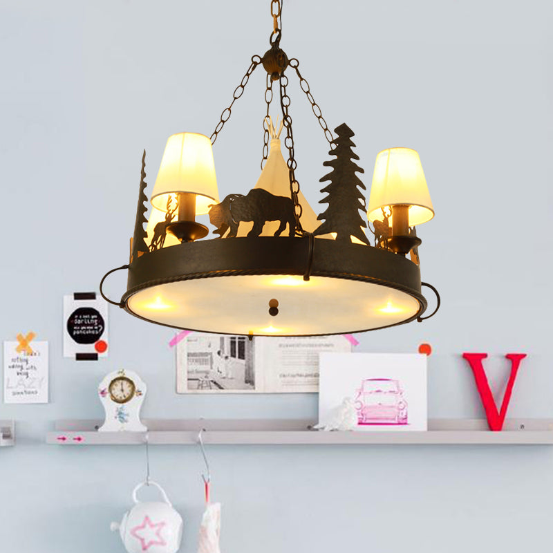 7/8 Lights Metal Hanging Chandelier Country Black Tapered Living Room Pendant Light Fixture, 17"/29" W