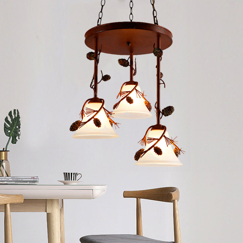 Bell Metal Chandelier Light Country 3 Lumières Pending Pendant Lighting en brun rouge