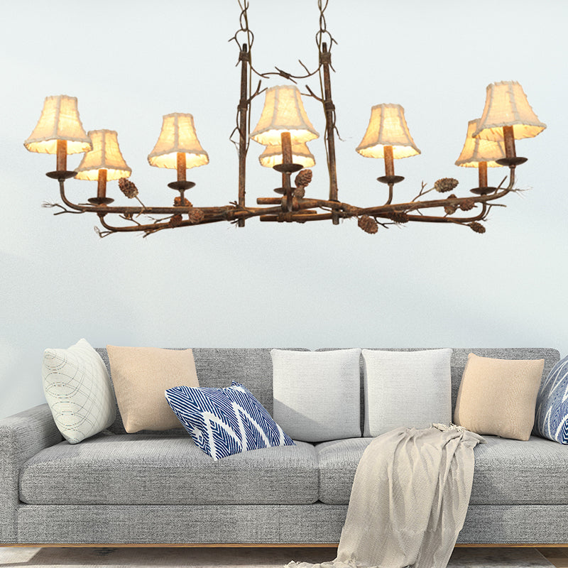 Empire Shade Chandelier Lamp Country Style 8 lumières en métal et en tissu pendentif lumière en rouille