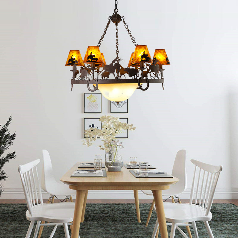 Empire Shade Dining Room Pendant Chandelier Country Metal 9 Lumières Brown suspension Aménagement