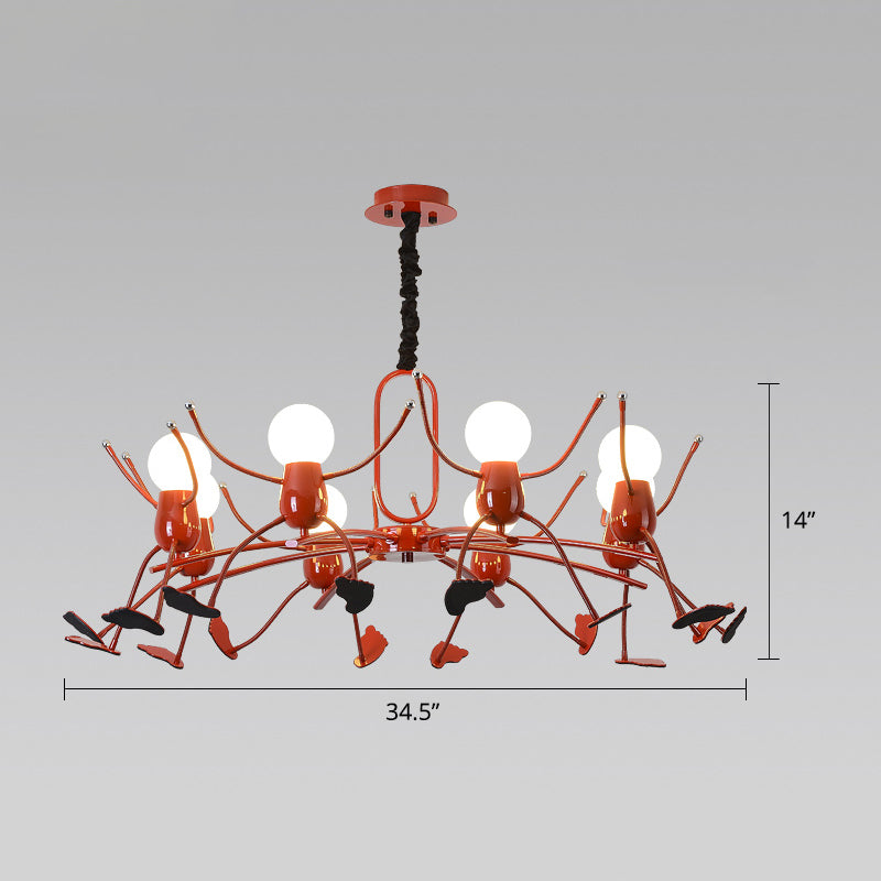 Lámpara de araña de palo rojo novedosa caricatura de metal colgante lámpara de luz para la habitación de los niños