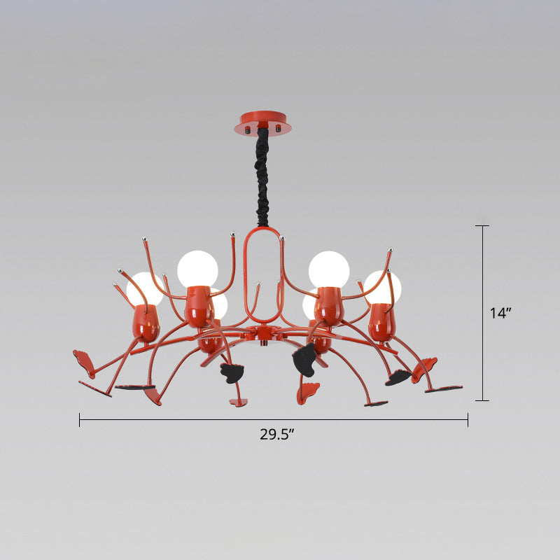 Red Stick-Man Chandelier Novelty Cartoon Metal Metal Hanging Lightture pour Kids Room