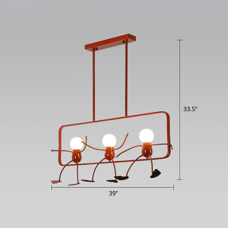Red Stick-Man Chandelier Novelty Cartoon Metal Hanging Light Fixture for Kids Room