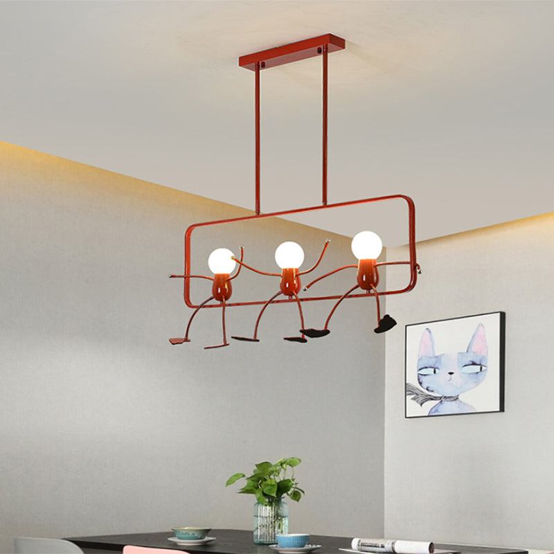 Red Stick-Man Chandelier Novelty Cartoon Metal Hanging Light Fixture for Kids Room