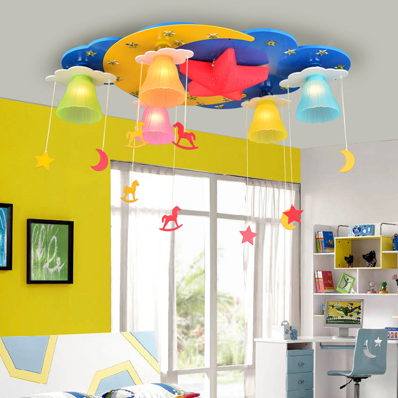 Salle pour enfants LED Semi Flush Mounted Cartoon Plafond Plafond avec cloche en verre multicolore