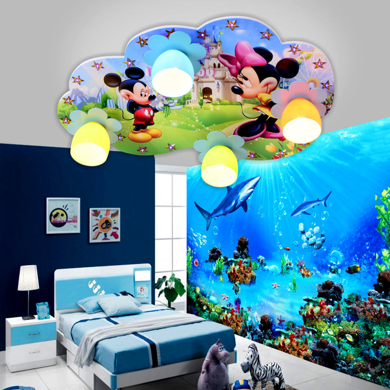 Salle pour enfants LED Semi Flush Mounted Cartoon Plafond Plafond avec cloche en verre multicolore