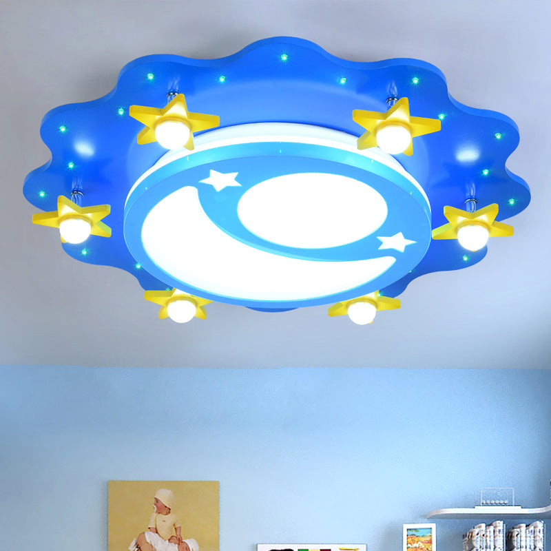 Acrylique Lune et Étoile Plafonnier Enfants Bleu LED Plafonnier Encastré pour Chambre