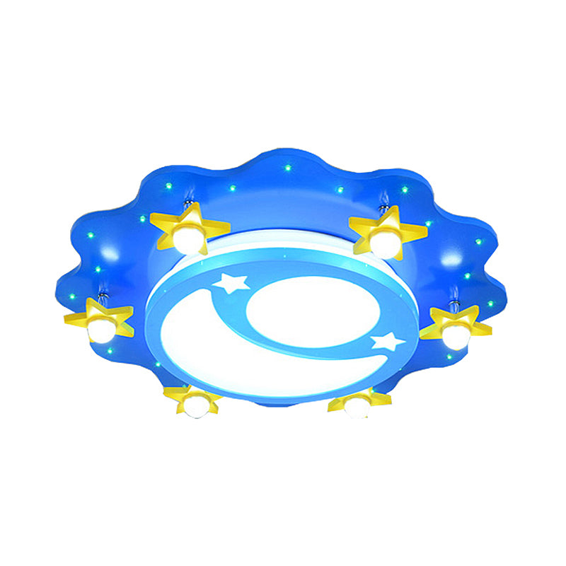 Acrylique Lune et Étoile Plafonnier Enfants Bleu LED Plafonnier Encastré pour Chambre