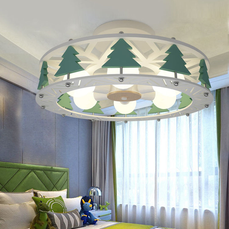 Lámpara de montaje semi descarga en forma de tambor metal de caricatura de metal para niños de 6 luces Iluminación de techo en blanco