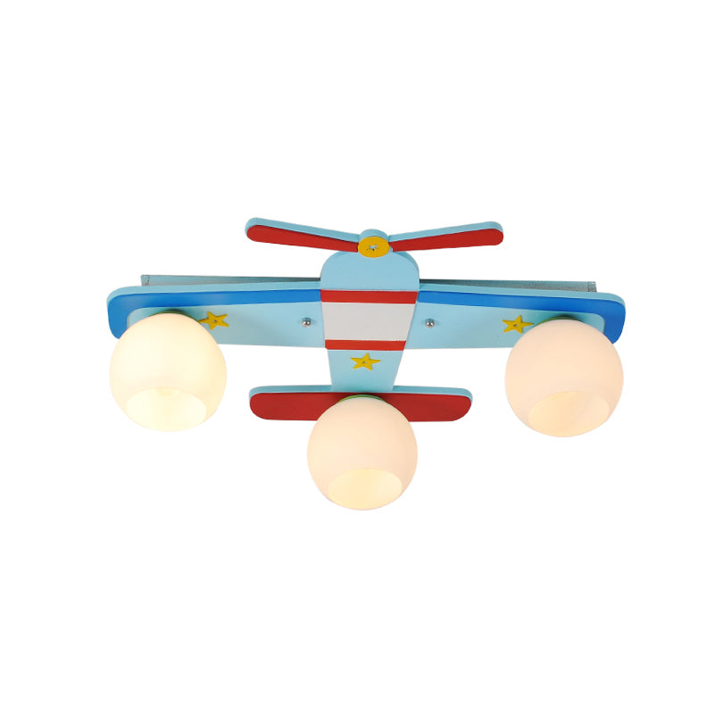 Cartoon Shape Wooden Ceiling Mounted Lamp Kids Style Blue Semi Flush Mount Lighting for Nursery