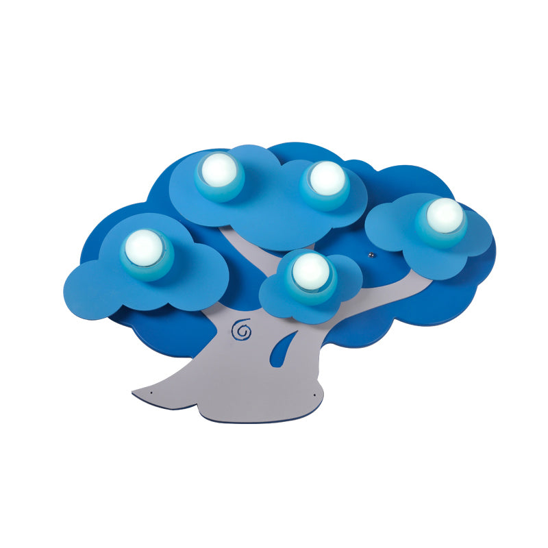 Cartoon Shape Wooden Ceiling Mounted Lamp Kids Style Blue Semi Flush Mount Lighting for Nursery