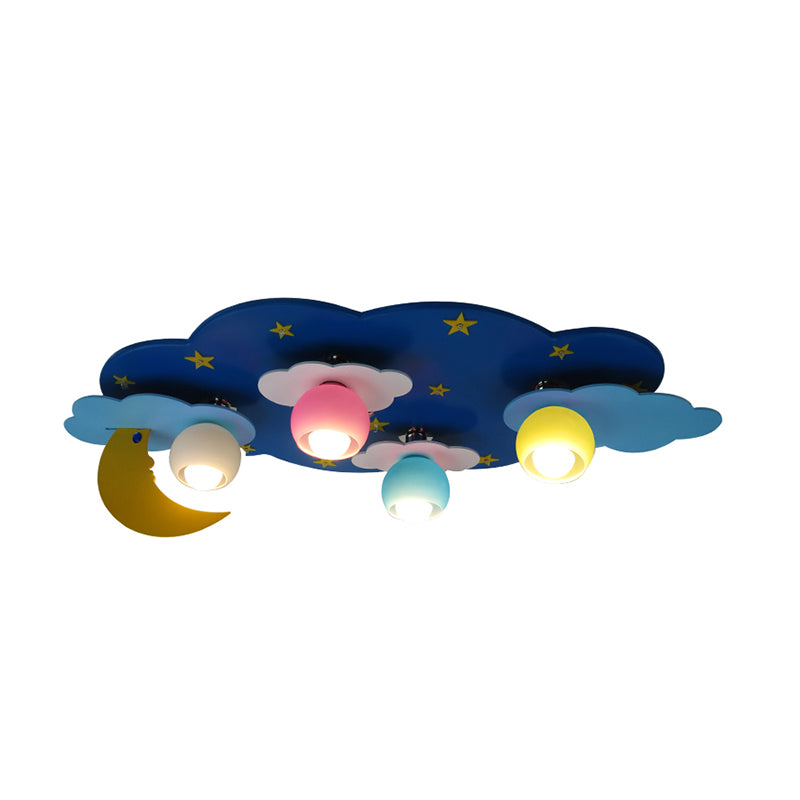 Cartoon Shape Wooden Ceiling Mounted Lamp Kids Style Blue Semi Flush Mount Lighting for Nursery
