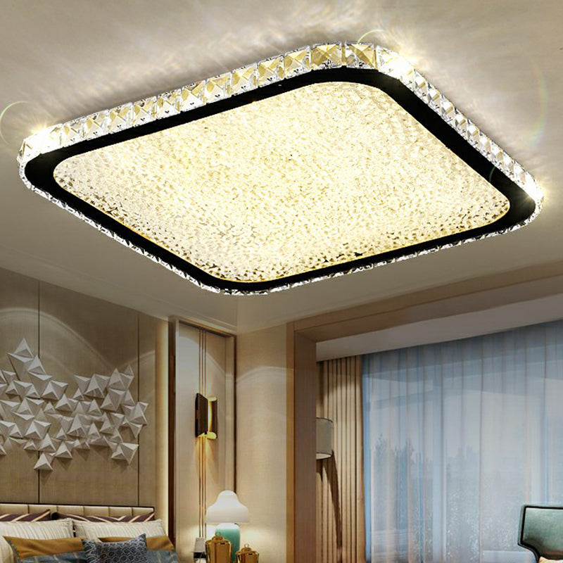 Rounded Corner Geometric LED Ceiling Lamp Simplicity Opulent Inlaid Crystal Flush Mount Light