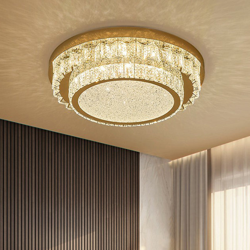 Clear Geometric Shaped Flush Light Simple Beveled Cut Crystal Led Surface Mount Ceiling Light