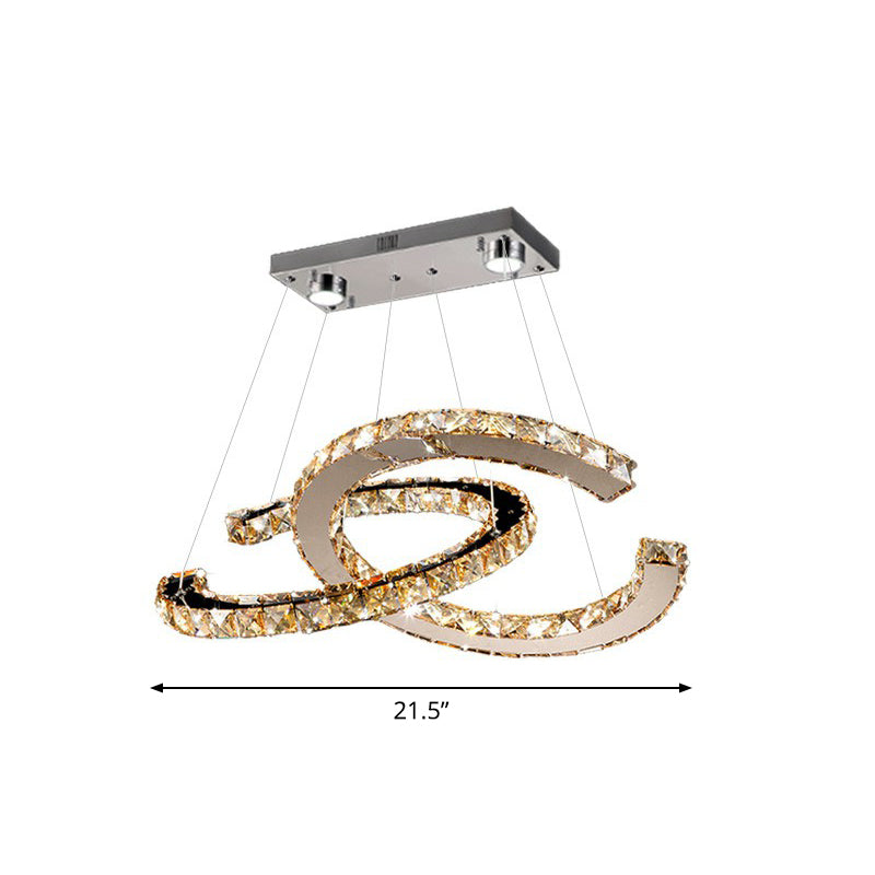 Crystal C Shaped LED Pendant Chandelier Minimalistic Stainless Steel Hanging Ceiling Light