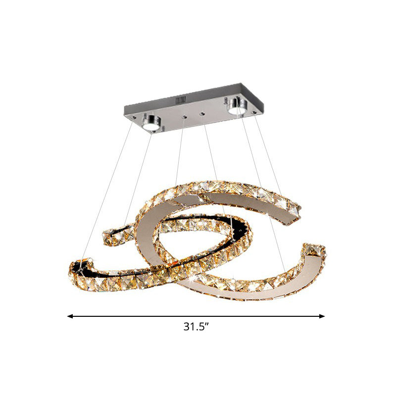 Crystal C Shaped LED Pendant Chandelier Minimalistic Stainless Steel Hanging Ceiling Light