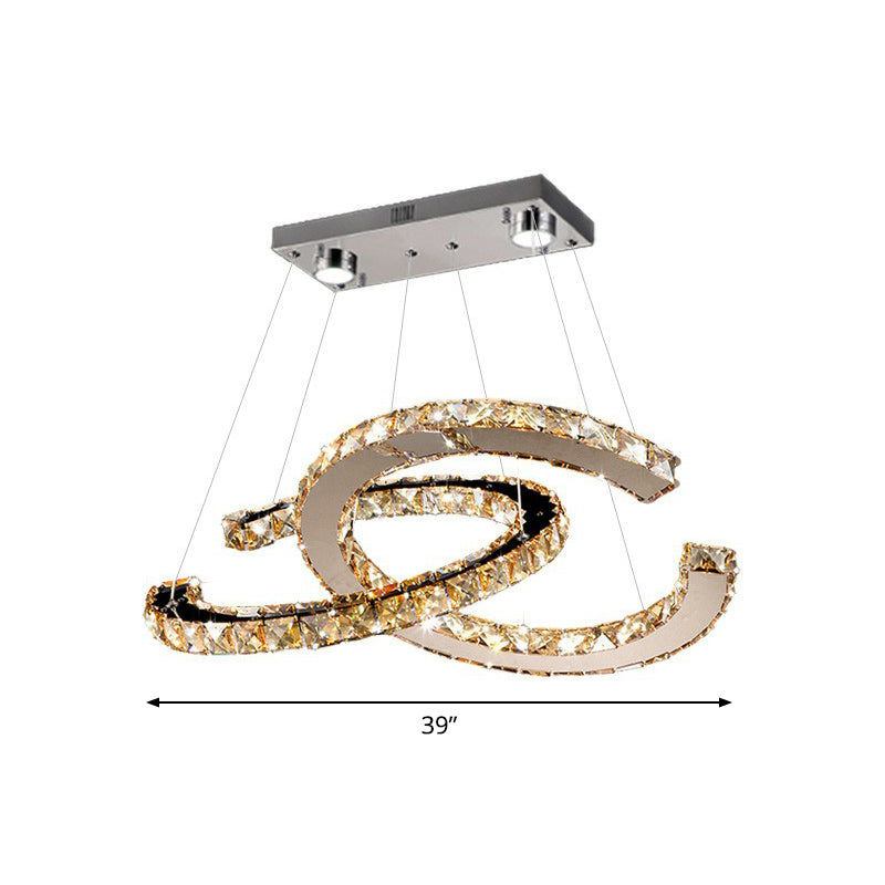 Crystal C Shaped LED Pendant Chandelier Minimalistic Stainless Steel Hanging Ceiling Light