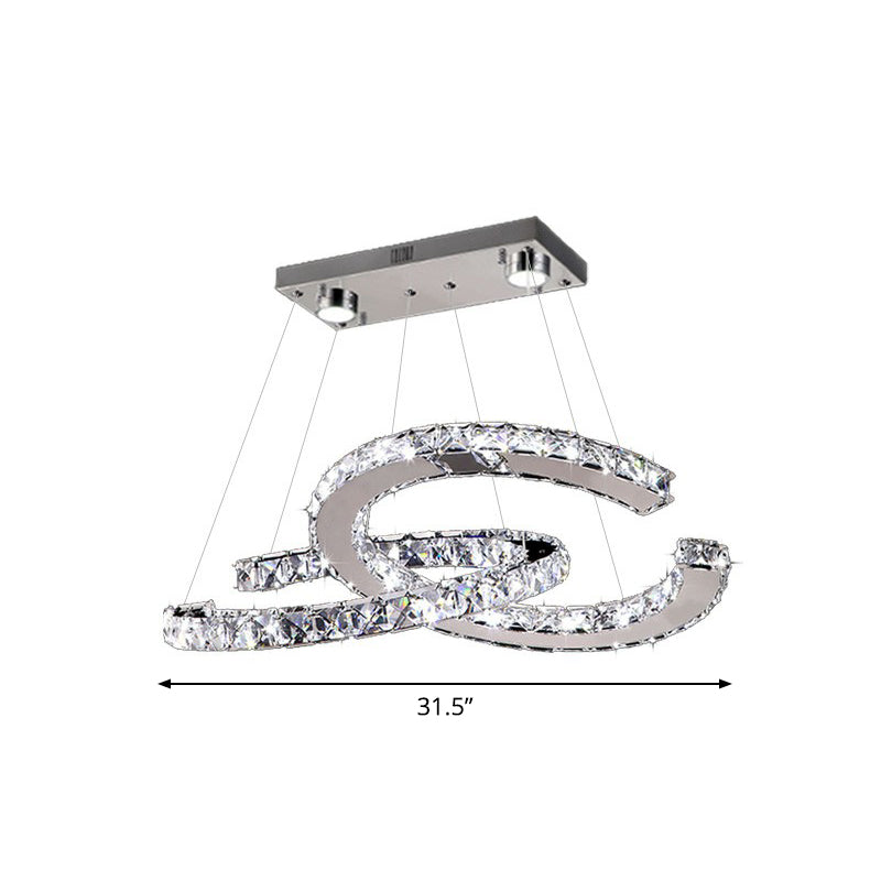 Crystal C Shaped LED Pendant Chandelier Minimalistic Stainless Steel Hanging Ceiling Light
