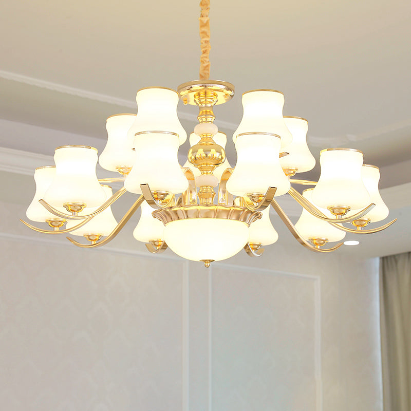 Gold Plated Jar Shaped Hanging Lamp Antique Opal Glass Bedroom Chandelier Light Fixture