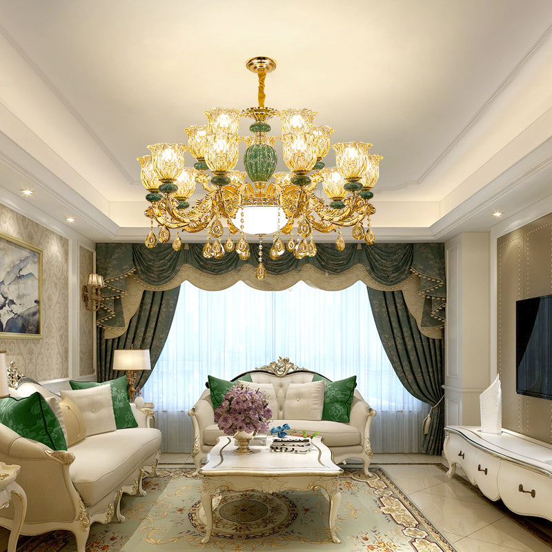 Crystal Clear Chandelier Floral Luxury Traditional Hanging Light for Living Room