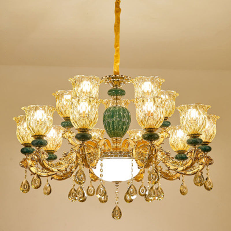 Crystal Clear Chandelier Floral Luxury Traditional Hanging Light for Living Room