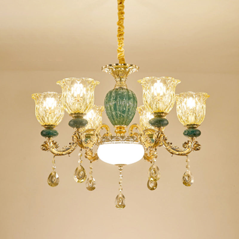 Crystal Clear Chandelier Floral Luxury Traditional Hanging Light for Living Room
