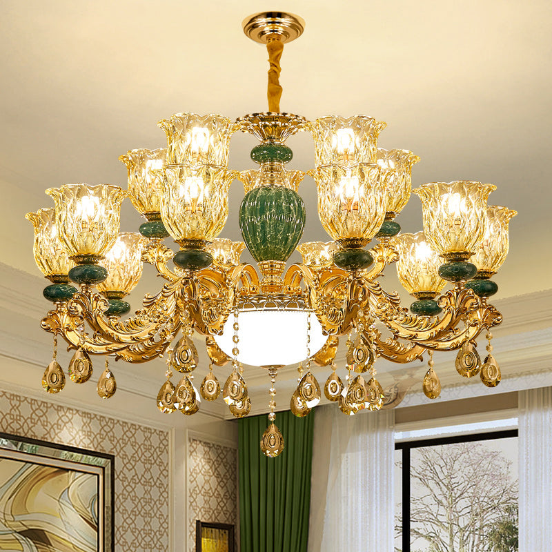 Crystal Clear Chandelier Floral Luxury Traditional Hanging Light for Living Room