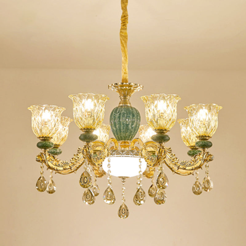 Crystal Clear Chandelier Floral Luxury Traditional Hanging Light for Living Room