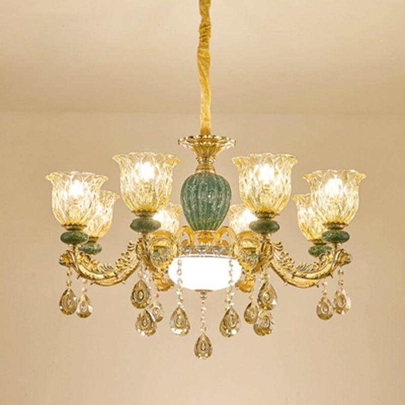 Crystal Clear Chandelier Floral Luxury Traditional Hanging Light for Living Room