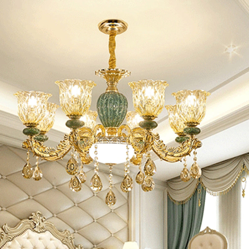 Crystal Clear Chandelier Floral Luxury Traditional Hanging Light for Living Room