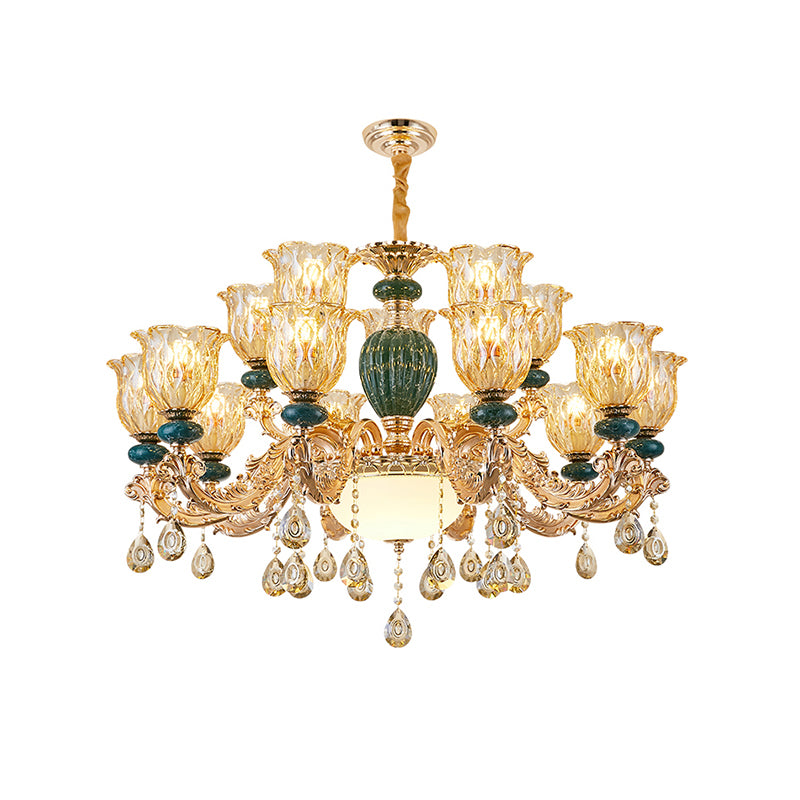 Crystal Clear Chandelier Floral Luxury Traditional Hanging Light for Living Room
