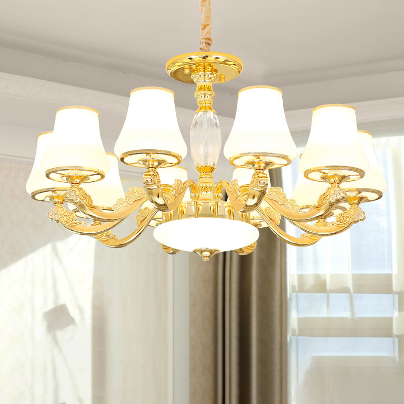 Minimalist Tapered Chandelier Light Opaline Glass Pendant Lamp in Gold for Living Room