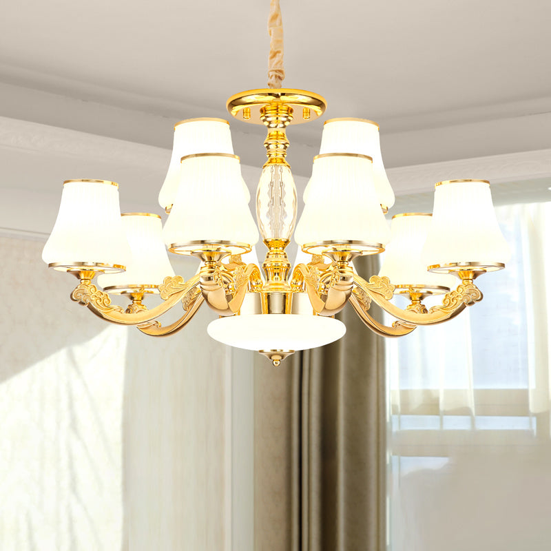 Minimalist Tapered Chandelier Light Opaline Glass Pendant Lamp in Gold for Living Room