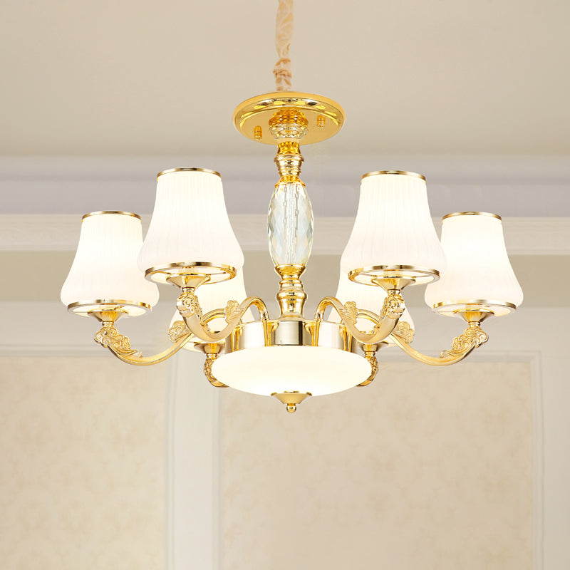 Minimalist Tapered Chandelier Light Opaline Glass Pendant Lamp in Gold for Living Room