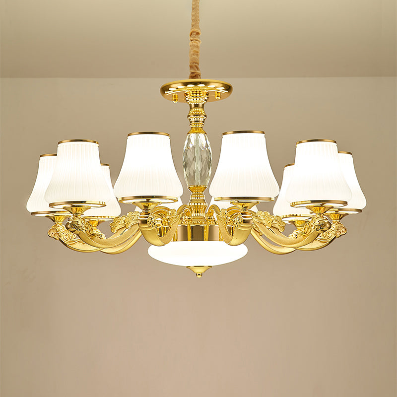 Minimalist Tapered Chandelier Light Opaline Glass Pendant Lamp in Gold for Living Room