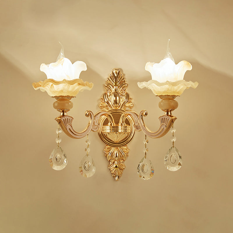 Frosted Glass Lotus -vormige wandbevestiging Licht Vintage woonkamer SCONCE LICHTING IN GOUD