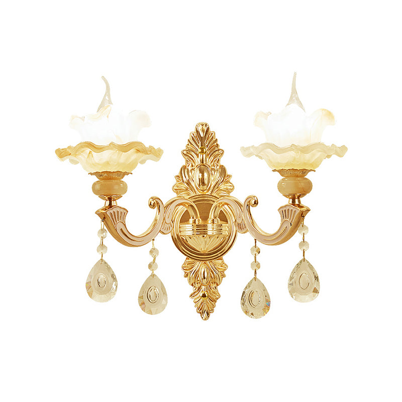 Frosted Glass Lotus -vormige wandbevestiging Licht Vintage woonkamer SCONCE LICHTING IN GOUD