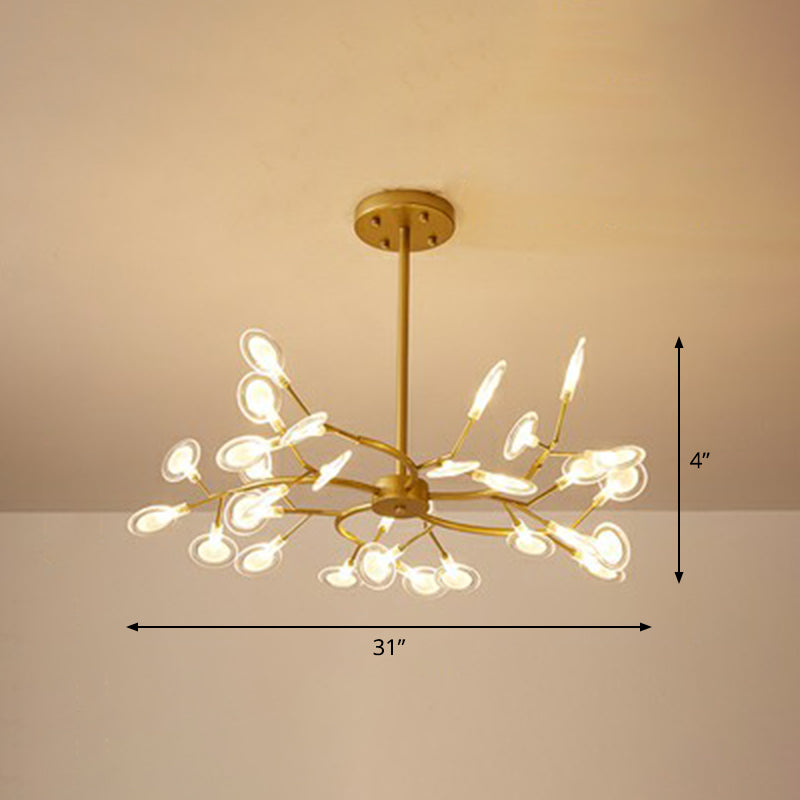 Postmodern Style 30-Light Chandelier Brass Firefly Hanging Light with Acrylic Shade