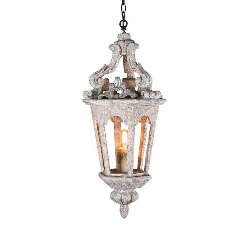 Lantern Distressed White Wooden Ceiling Light Vintage 1 Light Dining Room Pendant Light Kit